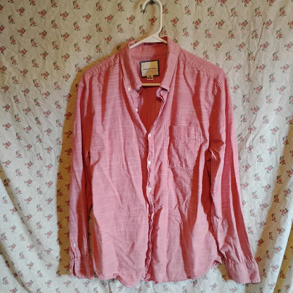 American Eagle Outfitters Pink Casual Button Down Shirt
